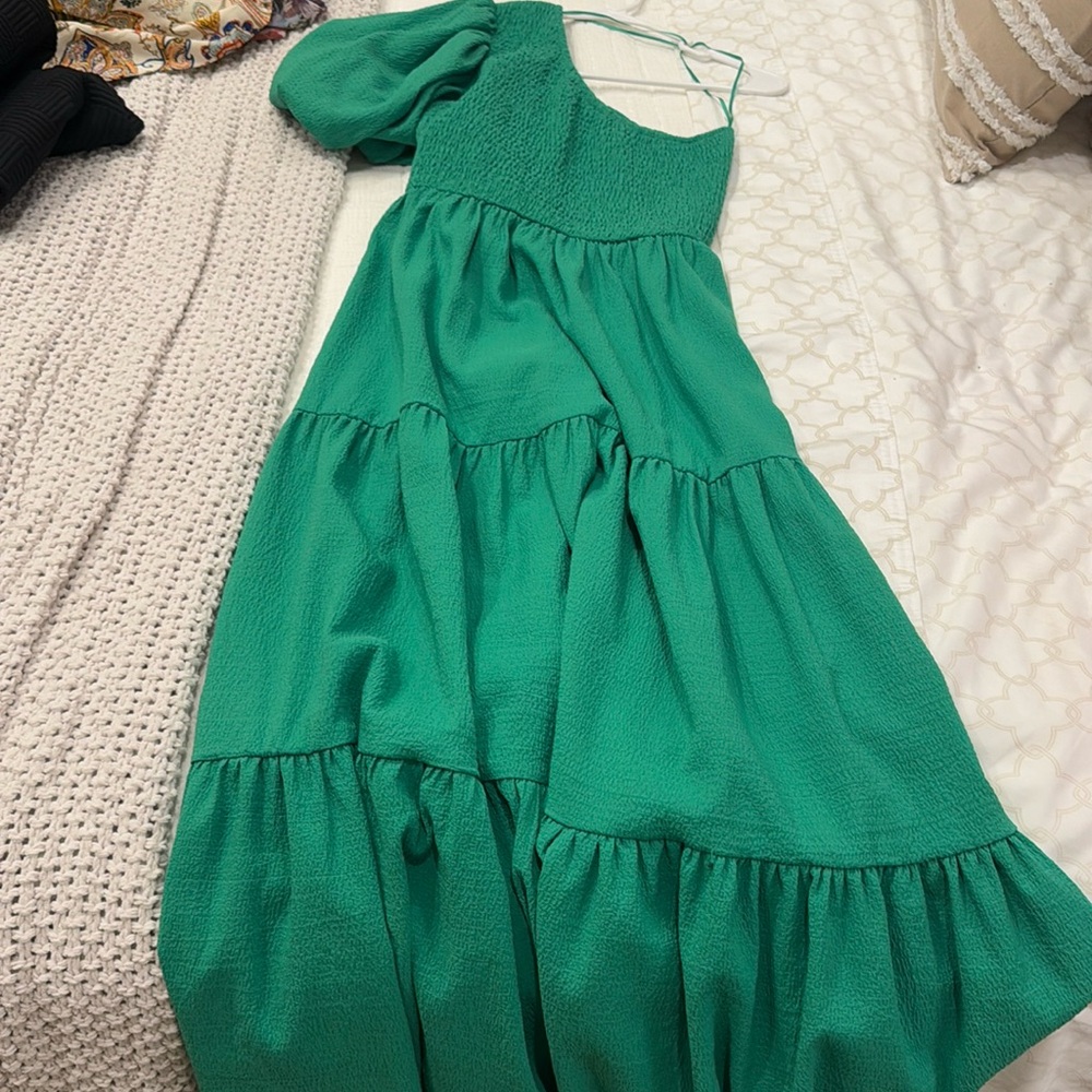 One shoulder green maxi dresss
